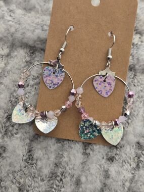 Iridescent Pink Heart Hoop Earrings - Women Jewelry